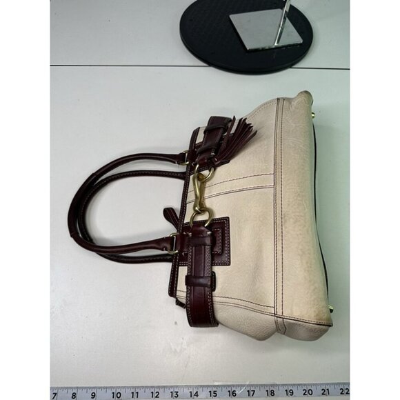 VTG Coach Hamptons Ivory / Maroon Pebbled Leather Bag - Picture 3 of 9
